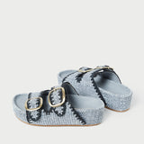 Roeffler Randall - Theo Blue Raffia Footbed Sandal