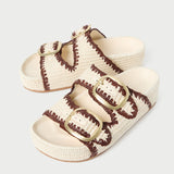 Roeffler Randall - Theo Cream Raffia Footbed Sandal