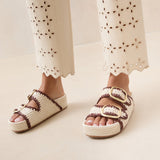 Roeffler Randall - Theo Cream Raffia Footbed Sandal