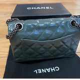 Chanel Patent Leather Olive Green Classic Flap With Silver Hardware