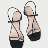 Roeffler Randall - Triana Black Leather Mid-Heel Sandal