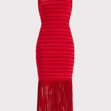 Herve Leger - TEXTURED CHENILLE S/L FRINGE MIDI DRESS