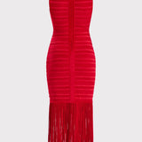 Herve Leger - TEXTURED CHENILLE S/L FRINGE MIDI DRESS