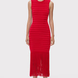 Herve Leger - TEXTURED CHENILLE S/L FRINGE MIDI DRESS