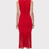 Herve Leger - TEXTURED CHENILLE S/L FRINGE MIDI DRESS