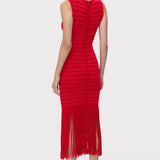 Herve Leger - TEXTURED CHENILLE S/L FRINGE MIDI DRESS