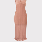 Herve Leger - SHEER LAYERED MIDI DRESS WITH RUFFLE