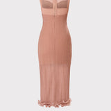 Herve Leger - SHEER LAYERED MIDI DRESS WITH RUFFLE