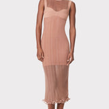 Herve Leger - SHEER LAYERED MIDI DRESS WITH RUFFLE