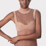 Herve Leger - SHEER LAYERED MIDI DRESS WITH RUFFLE