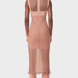 Herve Leger - SHEER LAYERED MIDI DRESS WITH RUFFLE