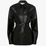 Victoria Beckham - Belted Boxy Leather Jacket In Black