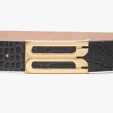 Victoria Beckham - Jumbo Frame Belt In Slate Grey Croc Embossed Calf Leather