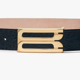 Victoria Beckham - Jumbo Frame Belt In Midnight Blue Croc Embossed Calf Leather