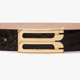 Victoria Beckham - Jumbo Frame Belt In Espresso Croc Embossed Calf Leather