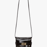 Victoria Beckham - Mini B Pouch Bag In Croc Embossed Espresso Leather