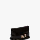 Victoria Beckham - Mini B Pouch Bag In Croc Embossed Espresso Leather