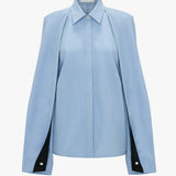 Victoria Beckham - Pleat Detail Raglan Shirt In Oxford Blue