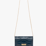 Victoria Beckham - Wallet On Chain In Midnight Croc Embossed Leather