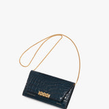 Victoria Beckham - Wallet On Chain In Midnight Croc Embossed Leather