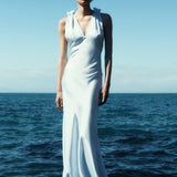 Victoria Beckham - Exclusive Gathered Shoulder Cami Floor-Length Gown In Ice Blue