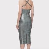 Herve Leger - VINYL FOIL STRAPPY MIDI DRESS