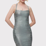 Herve Leger - VINYL FOIL STRAPPY MIDI DRESS