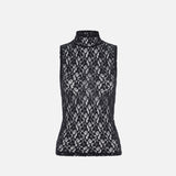 FRAME - Sleeveless Mesh Mockneck Top -- Black