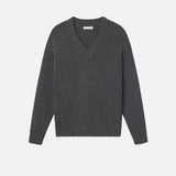 FRAME - Chunky V-Neck Sweater -- Charcoal Heather