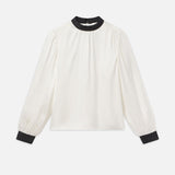 FRAME - Shirred Mock Neck Blouse -- Cream