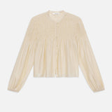 FRAME - Smocked Collarless Blouse -- Champagne