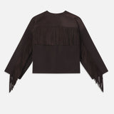 FRAME - Mix Suede Fringe Coat -- Chocolate Brown