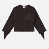 FRAME - Mix Suede Fringe Coat -- Chocolate Brown