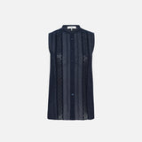 FRAME - Lace Trimmed Sleeveless Shirt -- Navy