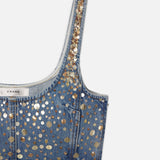 FRAME - The Atelier Champagne Top -- Gold Embellished