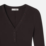 FRAME - Slinky Long Sleeve Rib Henley -- Chocolate Brown