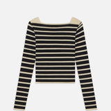 FRAME - Striped Boatneck Sweater -- Black Multi