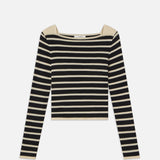 FRAME - Striped Boatneck Sweater -- Black Multi