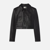 FRAME - Leather Button Front Jacket -- Black