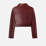 FRAME - Leather Button Front Jacket -- Syrah Red