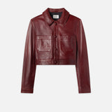 FRAME - Leather Button Front Jacket -- Syrah Red