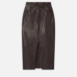 FRAME - The Midaxi Leather Skirt -- Espresso Croc