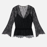 FRAME - Lace V-Neck Blouse -- Black