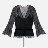 FRAME - Lace V-Neck Blouse -- Black