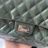 Chanel Patent Leather Olive Green Classic Flap With Silver Hardware