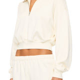 ETERNE - Cropped Half-Zip Sweatshirt Cream