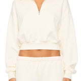 ETERNE - Cropped Half-Zip Sweatshirt Cream