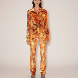 Nanushka - Milena - Sale Printed Stretch-Velvet Pants - Hazy Floral Orange