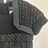 Chanel Black, Green and Pink Tweed Midi Dress with Mesh Inserts Size FR 36 (UK 8)