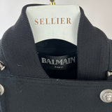 Balmain Black Bomber Shoulder Padded Jacket with Silver Button Detailing FR 36 (UK 8)